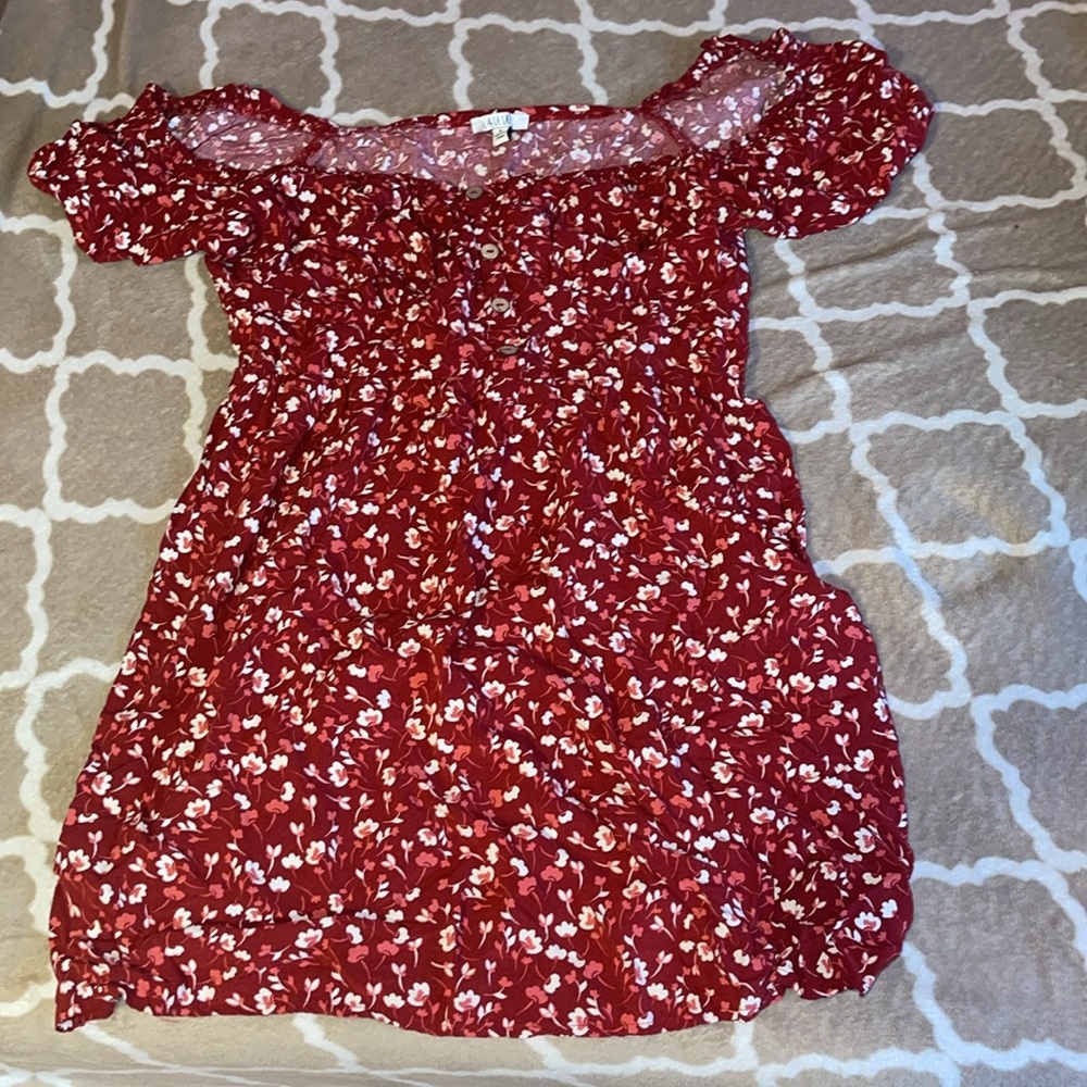 Mini red dress with floral design